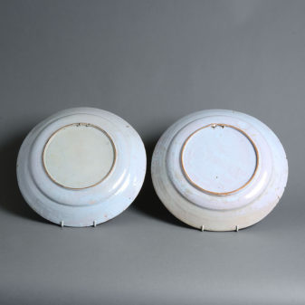A pair of blue & white delft pottery chargers