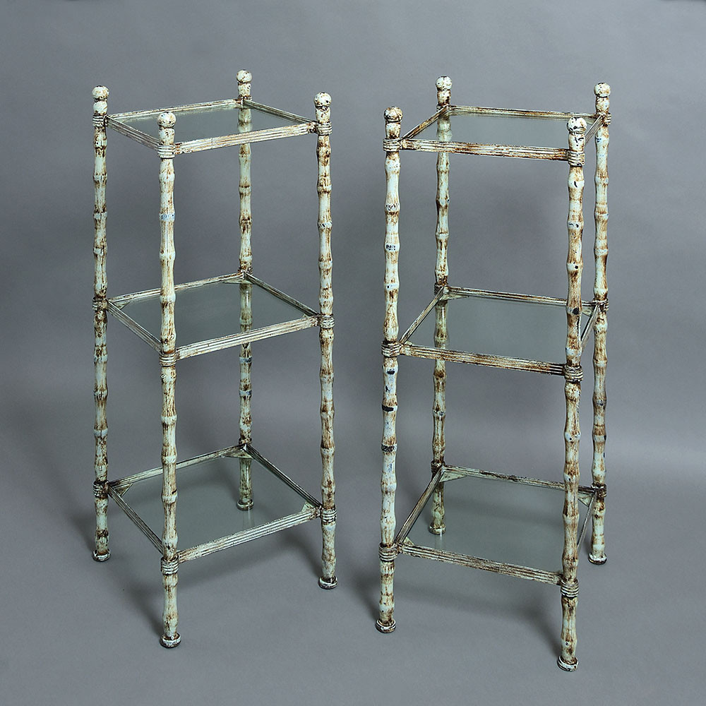 A pair of mid-20th century faux bamboo etageres