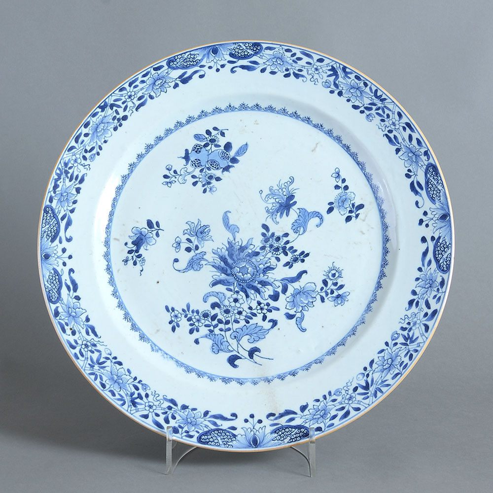 A large 18th century blue & white qianlong period porcelain charger
