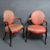 Two from a set of four french hepplewhite mahogany armchairs