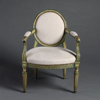 A pair of 18th century piedmontese open armchairs or fauteuils