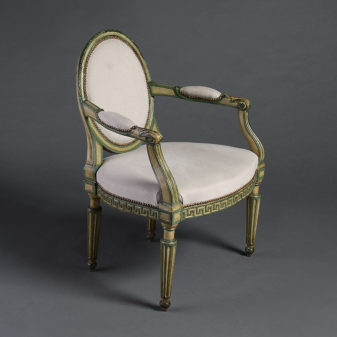 A pair of 18th century piedmontese open armchairs or fauteuils