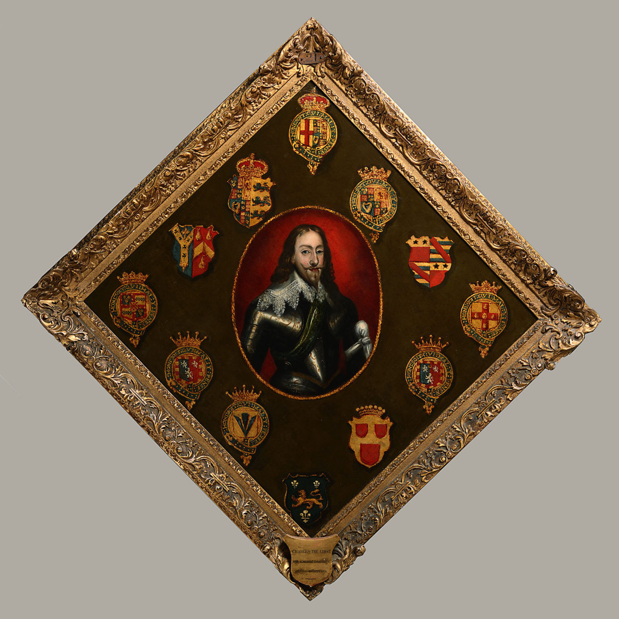 A rare 18th century portrait hatchment of charles i and his adherents