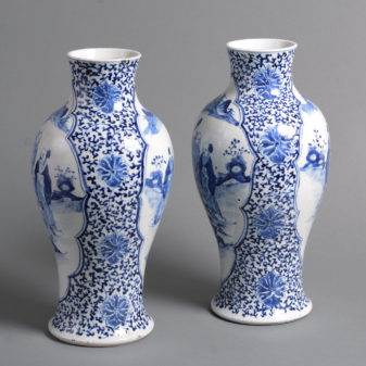 A pair of 19th century qing period blue and white porcelain vases