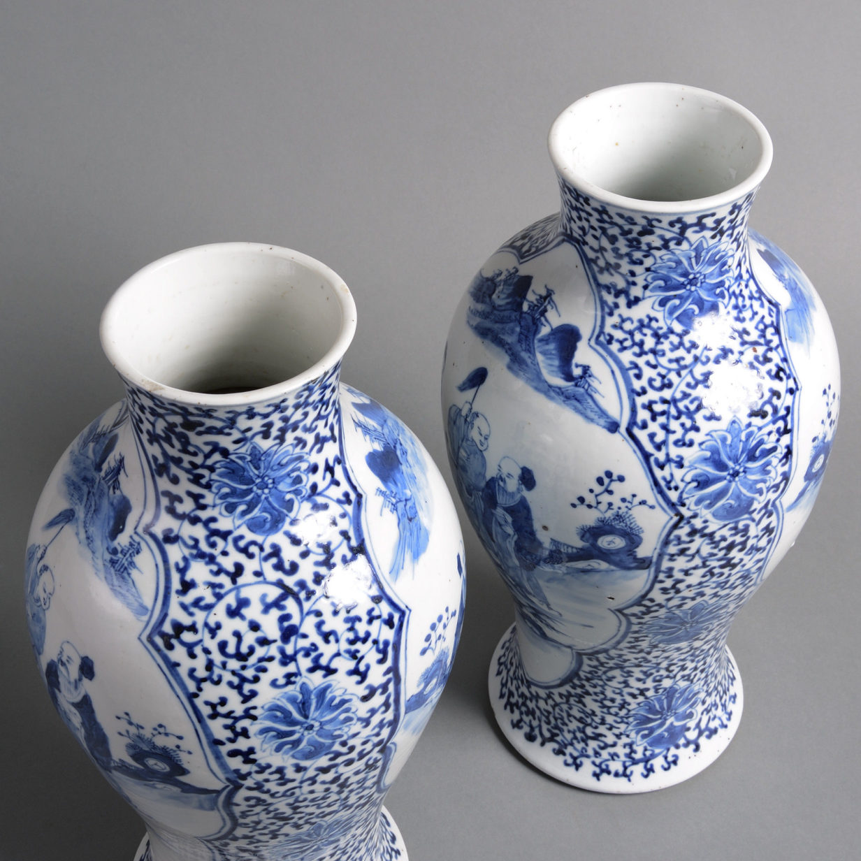 A Pair of 19th Century Qing Period Blue and White Porcelain Vases