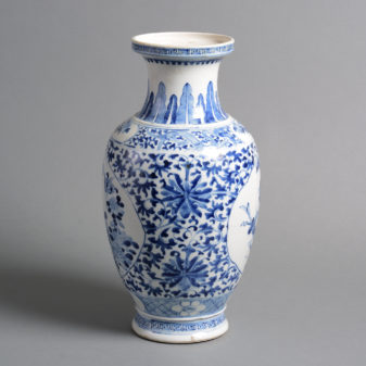 A 19th century qing dynasty blue and white porcelain vase
