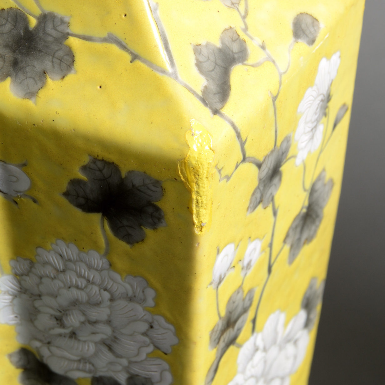 A rare pair of 19th century qing dynasty yellow glazed tall vases