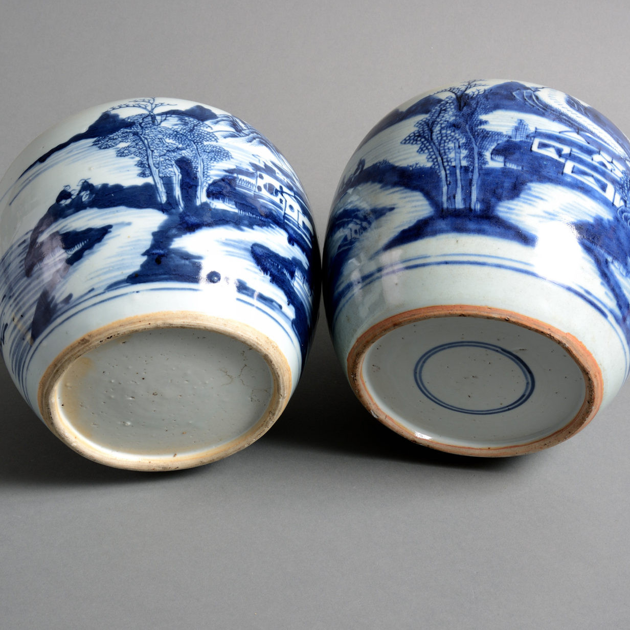 A pair of late 18th century qing dynasty blue & white porcelain jars