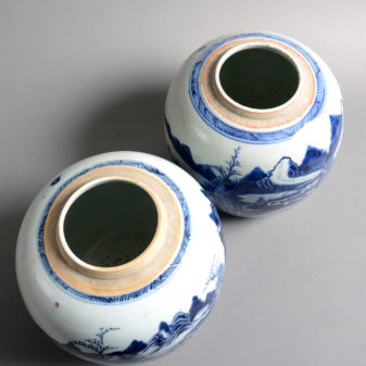 A pair of late 18th century qing dynasty blue & white porcelain jars