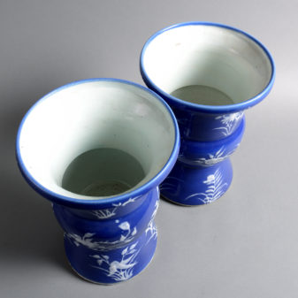 A 19th Century Qing Dynasty Pair of Blue Ground Porcelain Beaker Vases