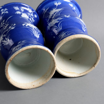 A 19th Century Qing Dynasty Pair of Blue Ground Porcelain Beaker Vases