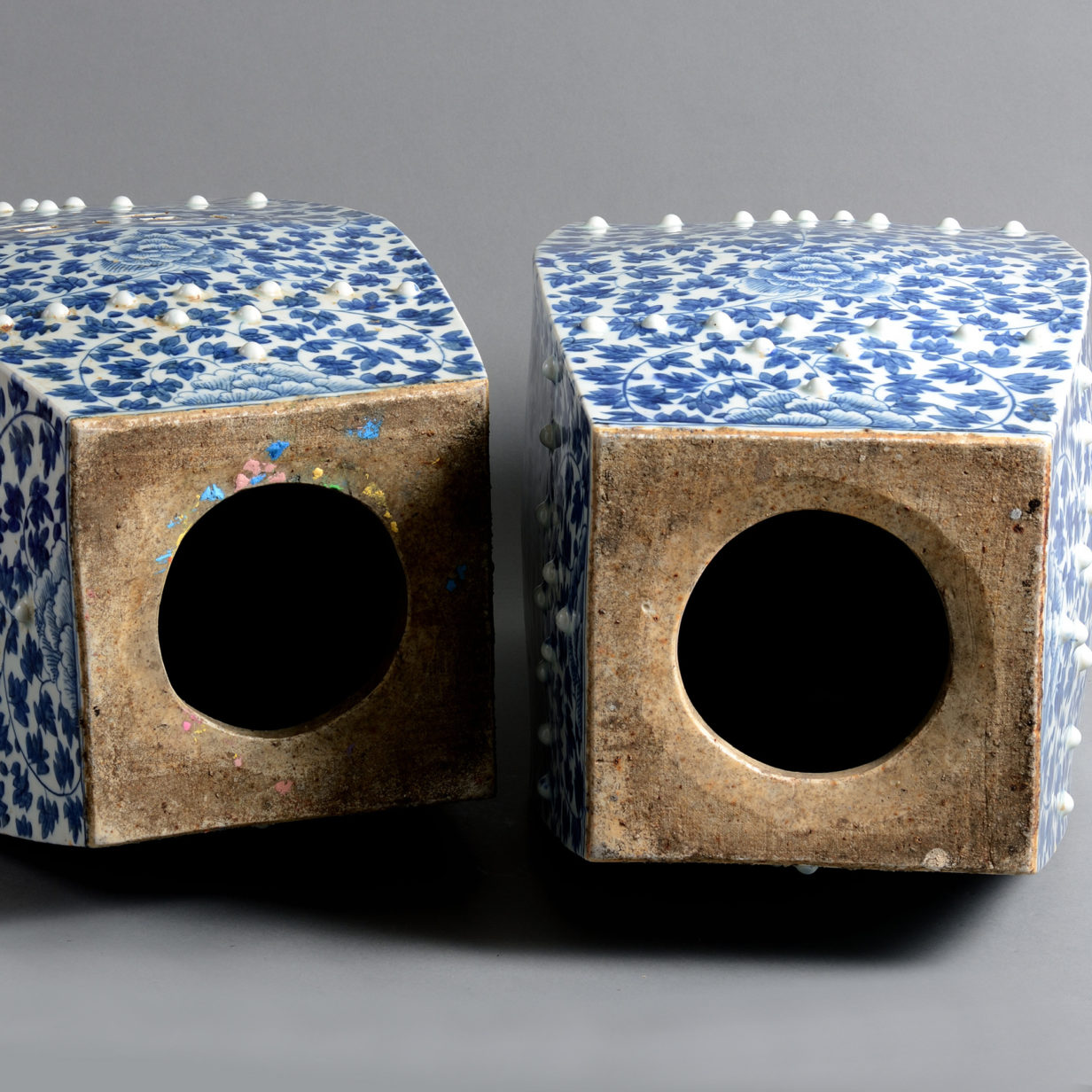 A pair of 19th century qing dynasty blue & white porcelain garden seats