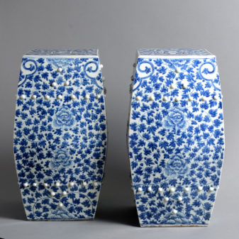 A pair of 19th century qing dynasty blue & white porcelain garden seats