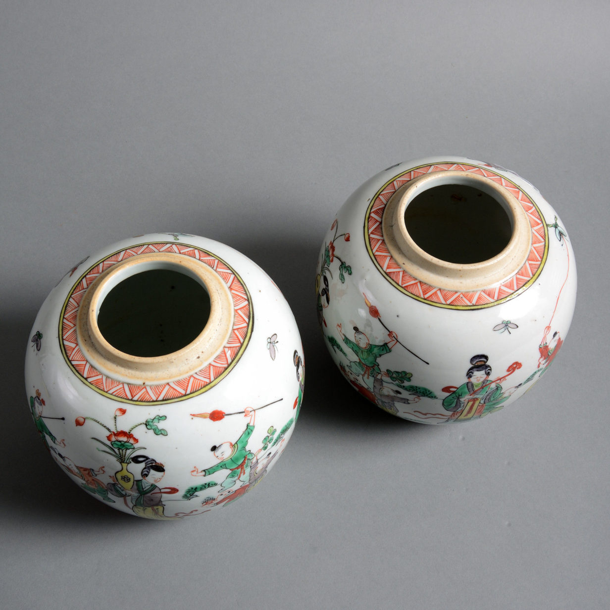 A pair of 19th century qing dynasty famille verte jars