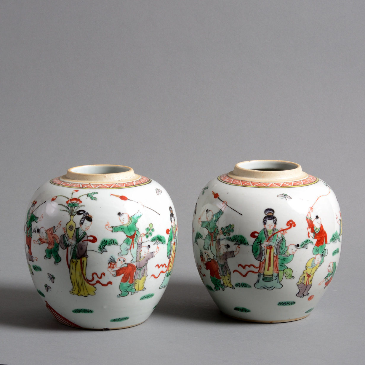 A pair of 19th century qing dynasty famille verte jars