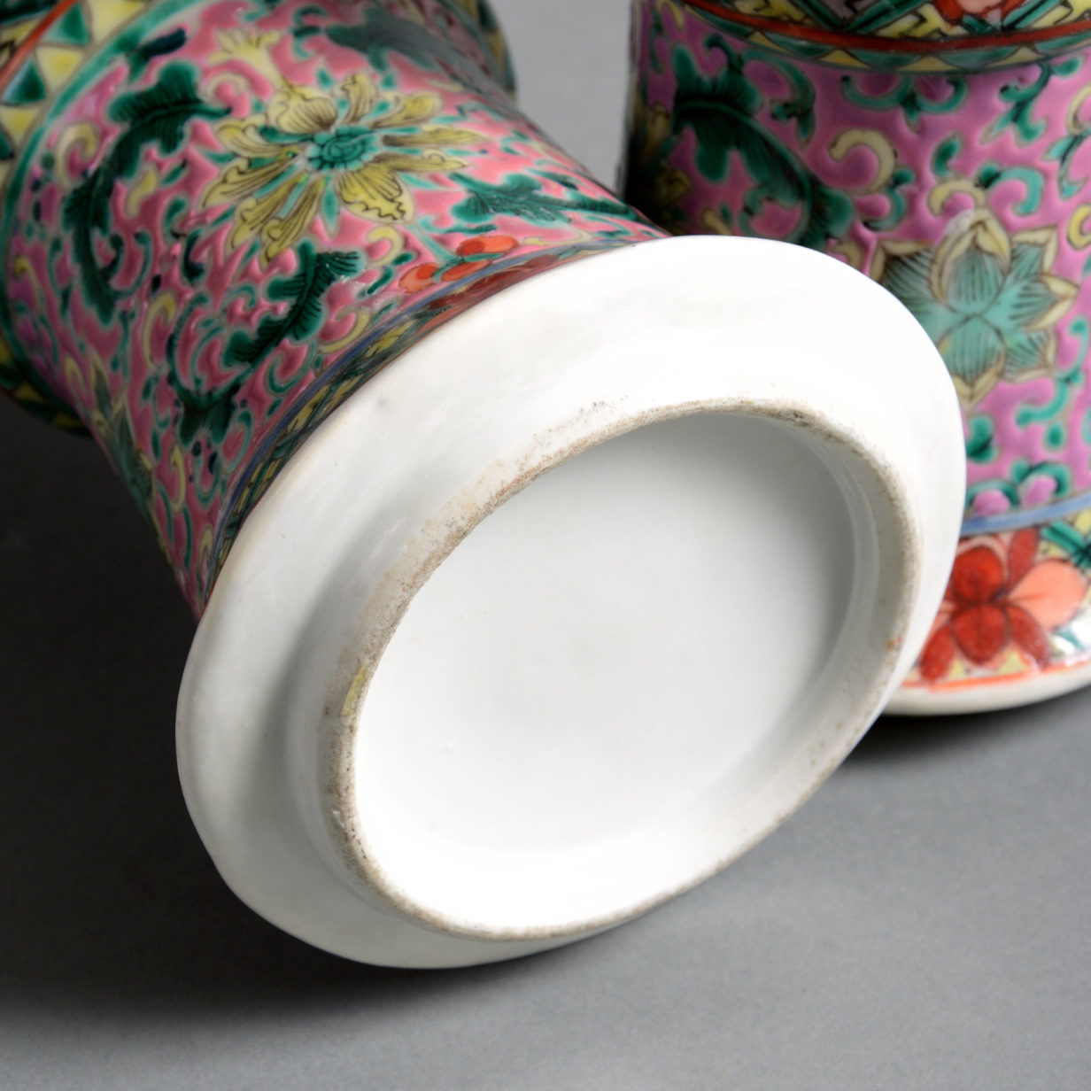 A pair of 19th century qing dynasty famille rose porcelain beaker vases