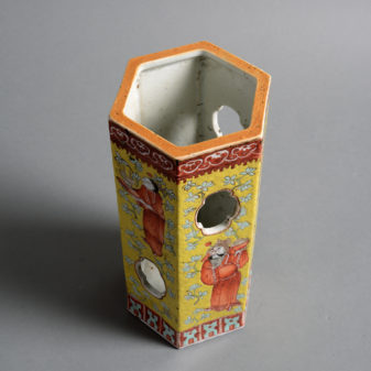 A 19th century qing dynasty yellow glaze porcelain hat stand