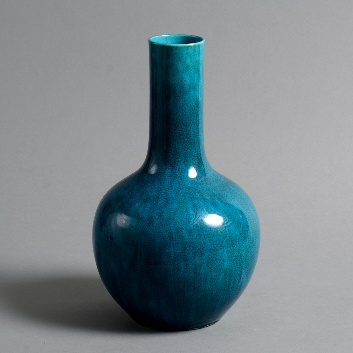 A 19th century qing dynasty turquoise glazed porcelain bottle vase