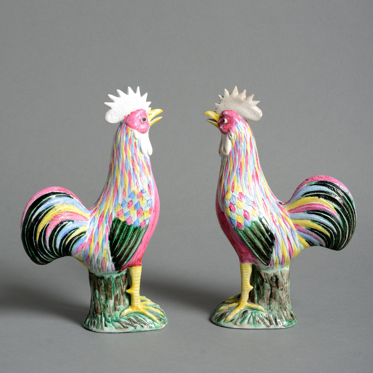 A pair of 19th century famille rose cockerels