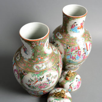 A 19th Century Pair of Canton Porcelain Vases & Covers