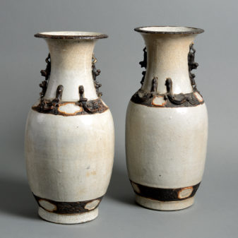 A large 19th century pair of crackleware vases