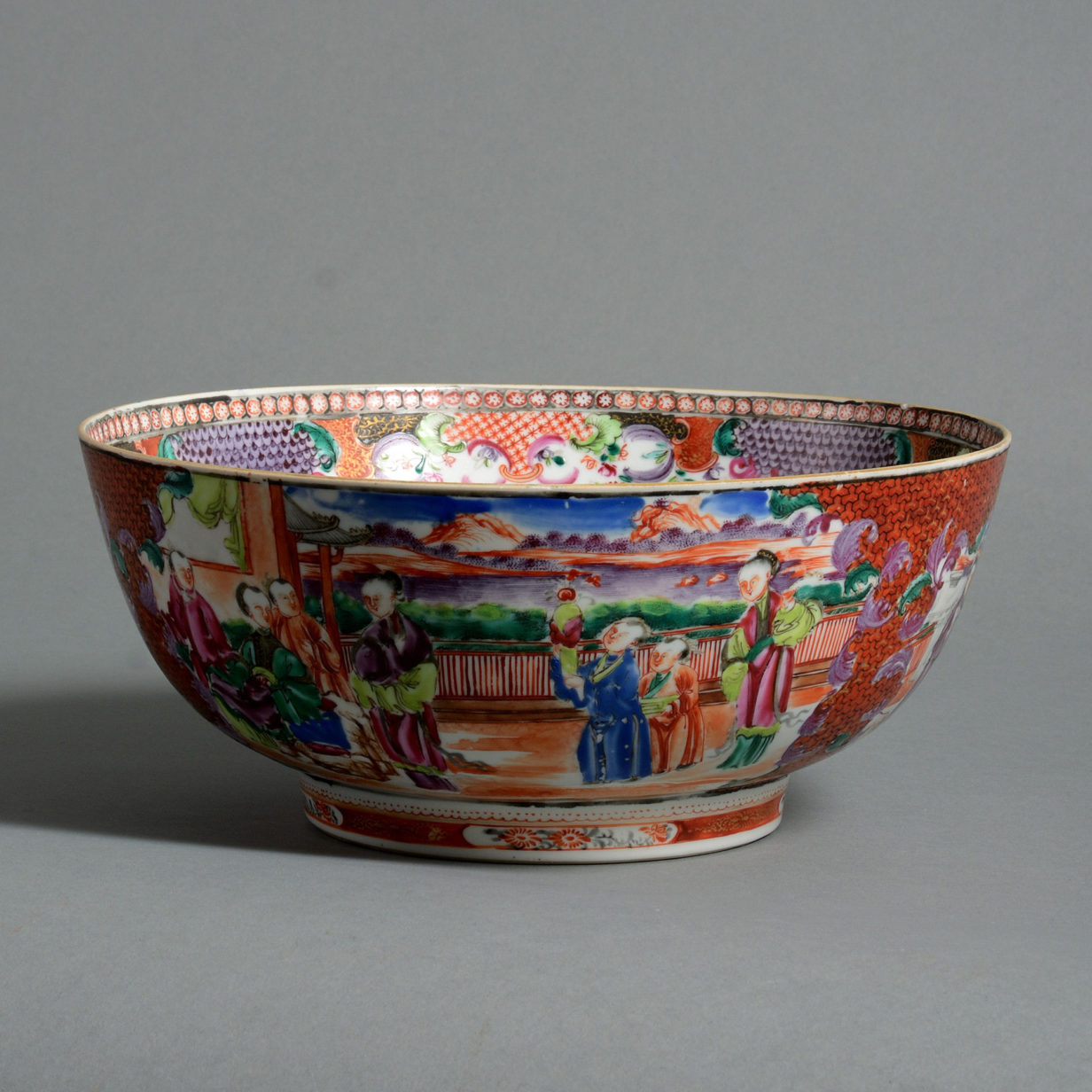 A late 18th century famille rose porcelain punch bowl