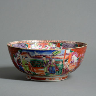 A late 18th century famille rose porcelain punch bowl