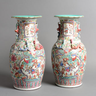A 19th century pair of canton porcelain vases
