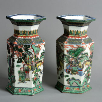 A 19th century pair of famille verte porcelain vases