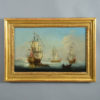 An 18th century english maritime scene - a warship firing a salute, attributed to peter monamy