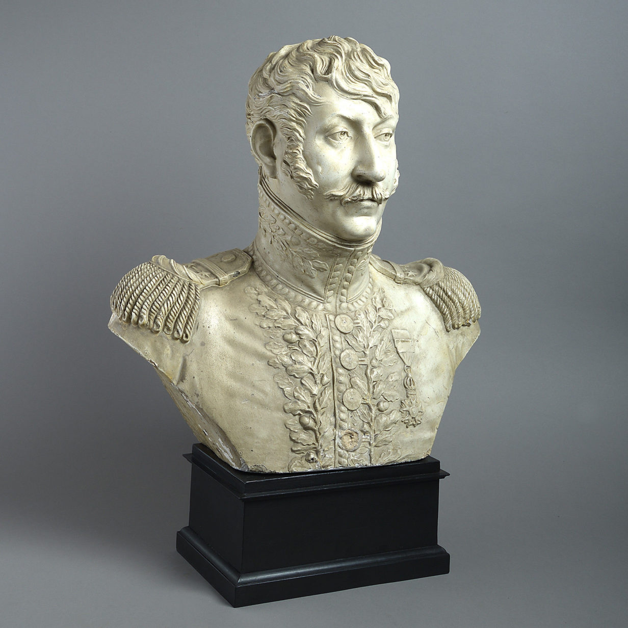 A 19th century plaster bust of an officer