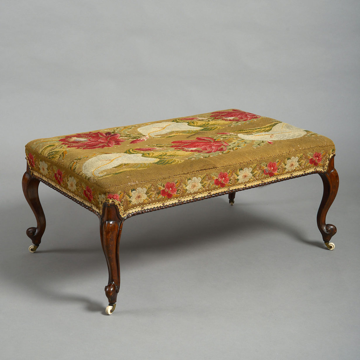 Large early victorian walnut stool