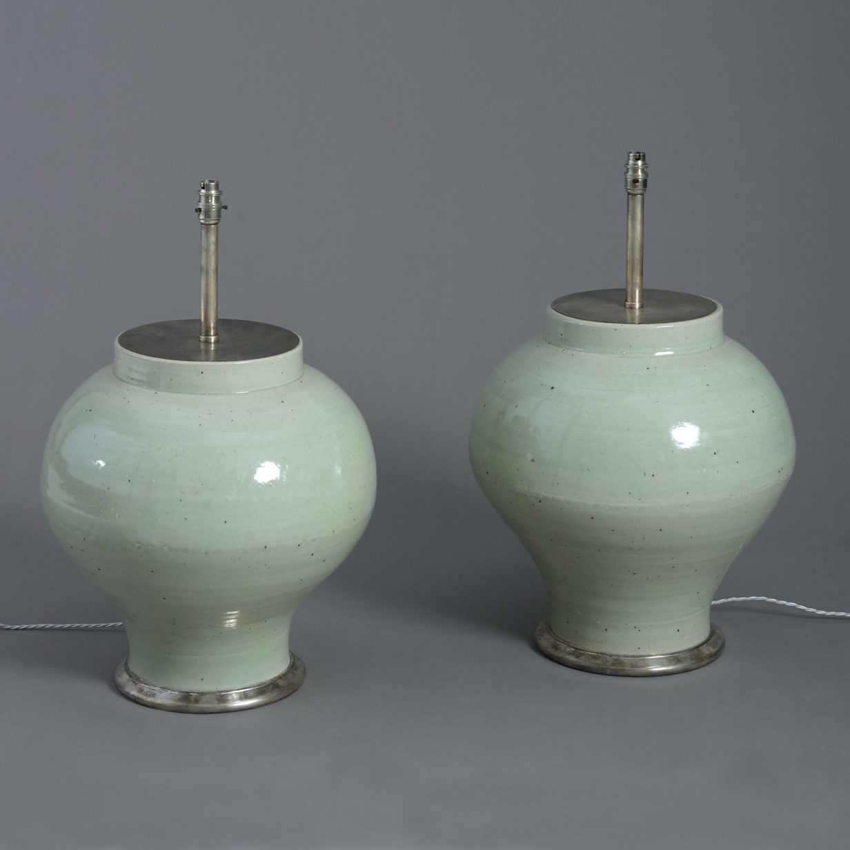 Pair of large celadon vase lamps