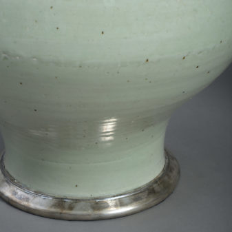 Pair of large celadon vase lamps