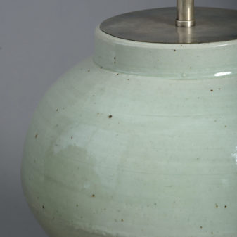 Pair of large celadon vase lamps