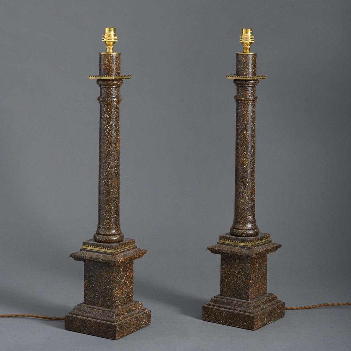 Pair of faux porphyry column lamps