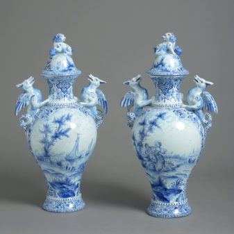 Pair of large delft vases and covers