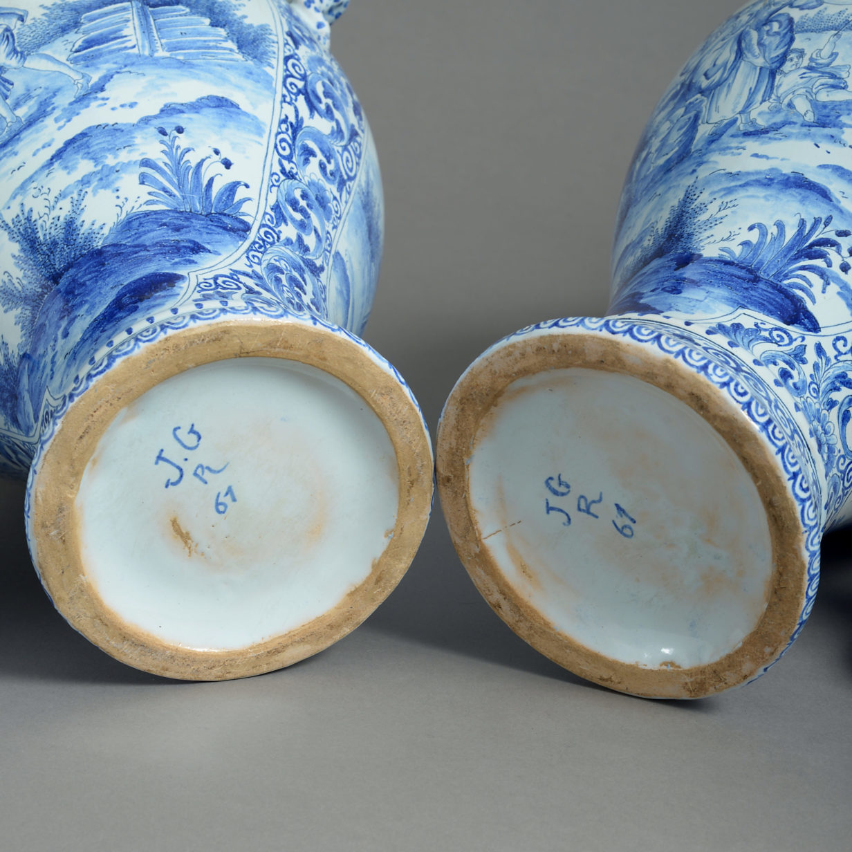 Pair of large delft vases and covers