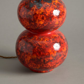 A red studio pottery vase lamp