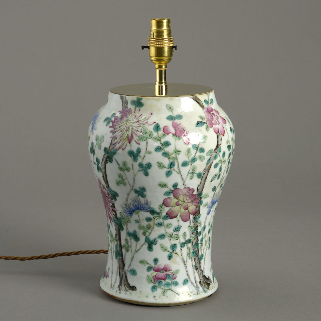 A 19th century famille rose vase lamp