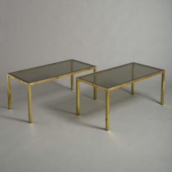 A pair of mid-century rectangular brass coffee tables
