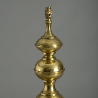 Mid-20th century tall brass triple gourd lamp