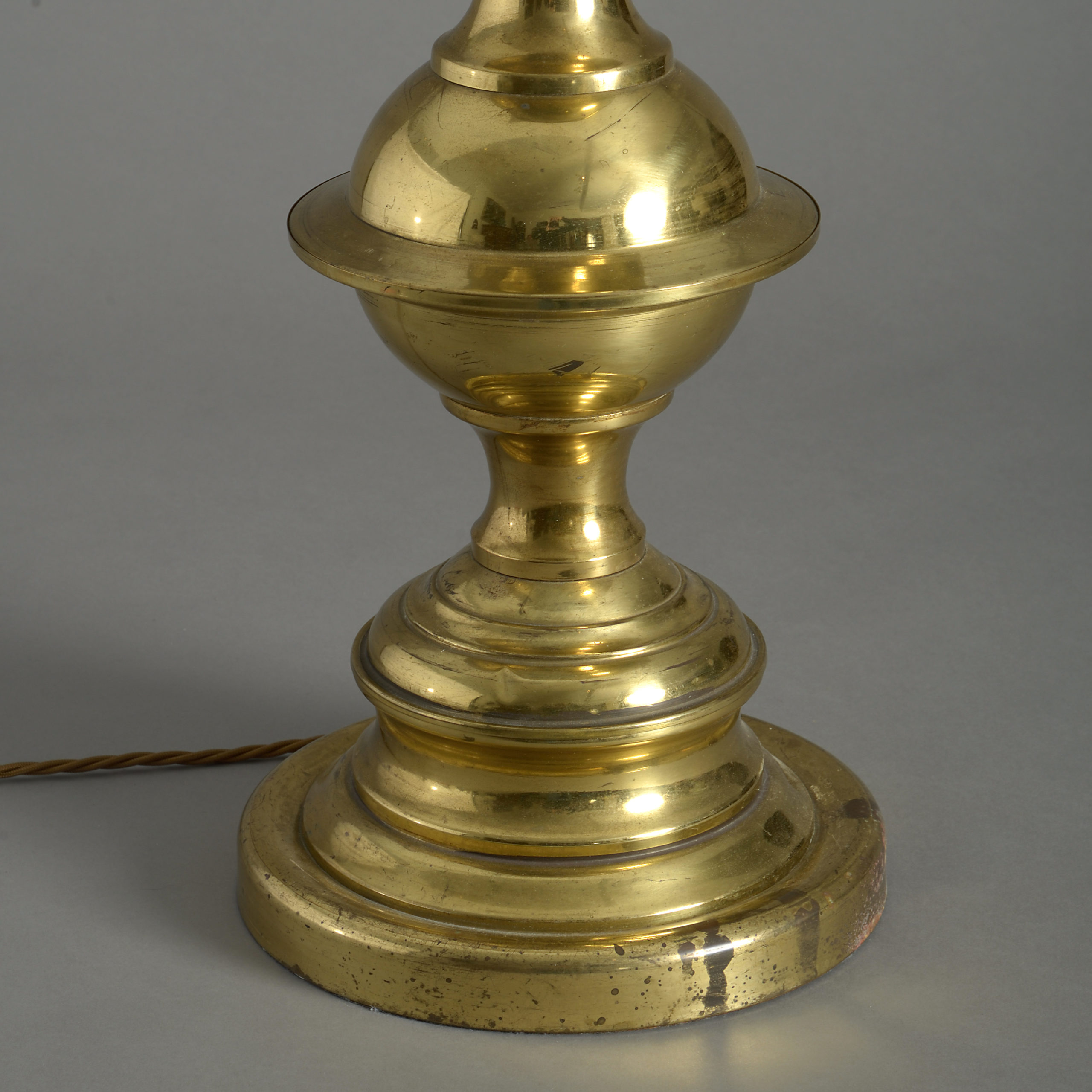 A Mid-20th Century Tall Brass Triple Gourd Lamp