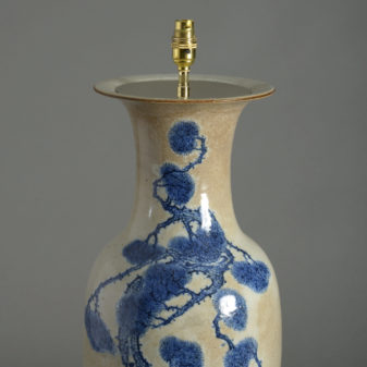 Tall blue glazed vase lamp