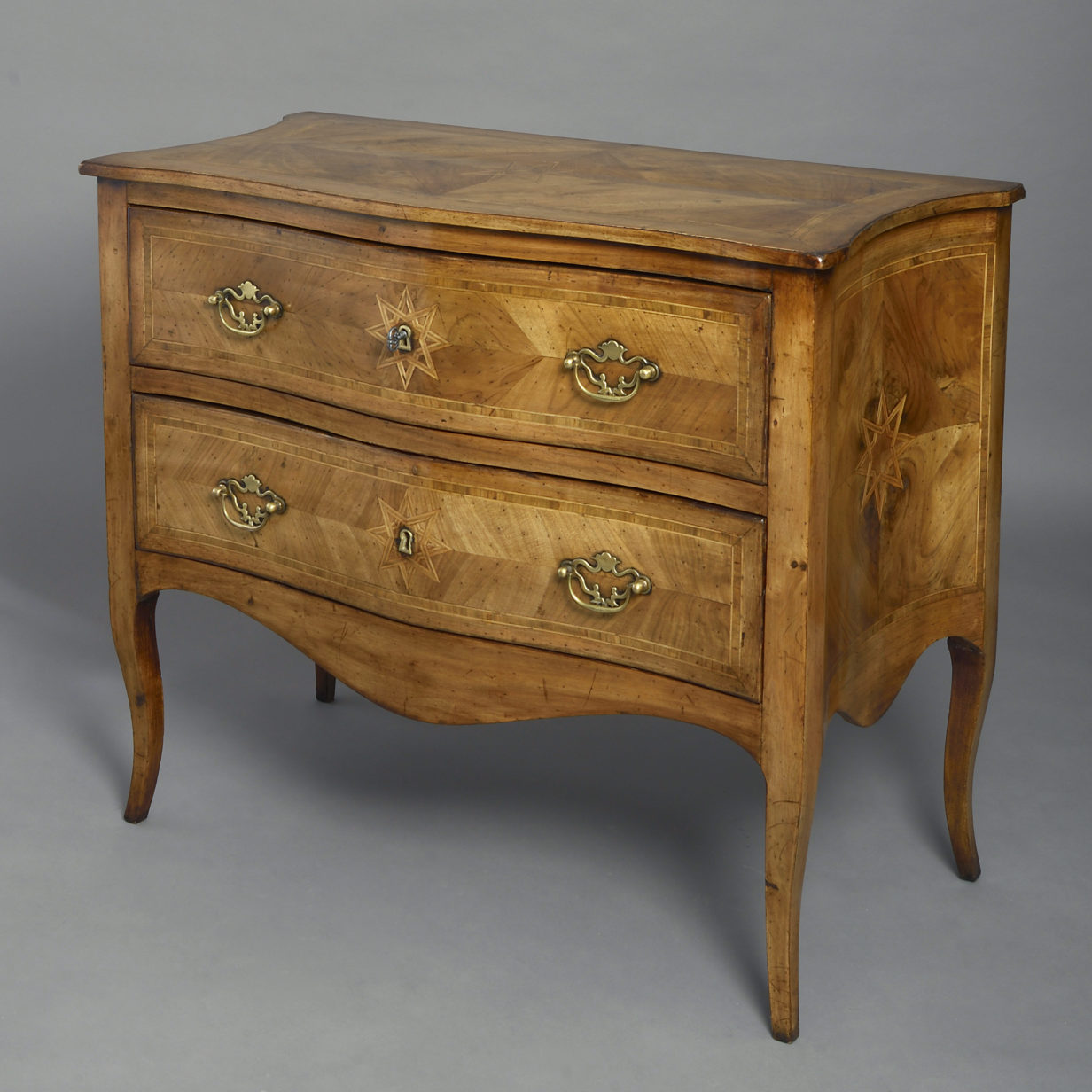 A Pair of 18th Century Serpentine Inlaid Walnut Commodes