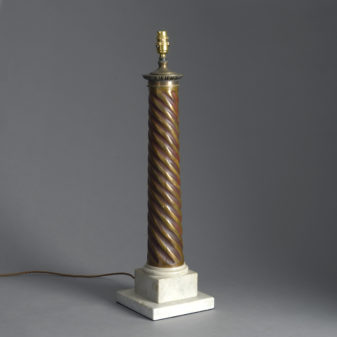 Early 20th century parcel gilded column lamp