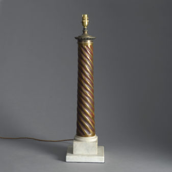 Early 20th century parcel gilded column lamp
