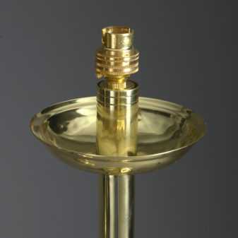 Four 19th century brass candlestick lamps