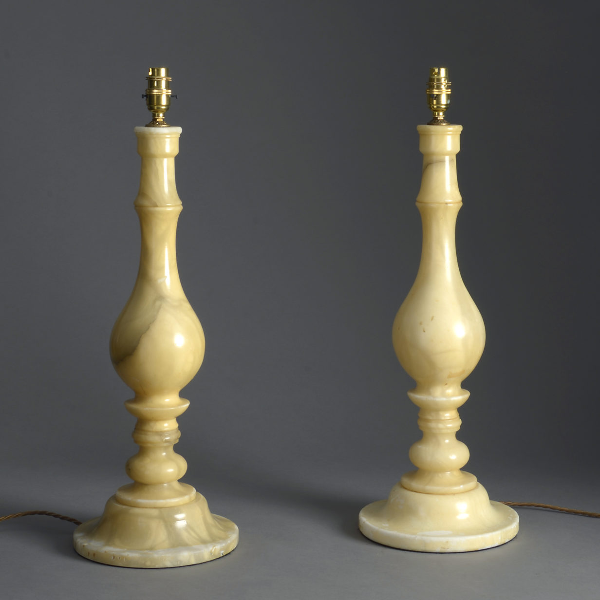 19th century pair of alabaster lamps