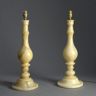 19th century pair of alabaster lamps